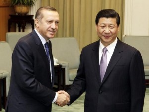 China's Vice President Xi shakes hands with Turkey's Prime Minister Erdogan at the Great Hall of the People in Beijing