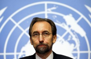  Jordan's Prince Zeid Ra'ad Zeid al-Hussein, U.N. High Commissioner for Human Rights pauses during a news conference at the United Nations European headquarters in Geneva October 16, 2014. CREDIT: REUTERS/DENIS BALIBOUSE